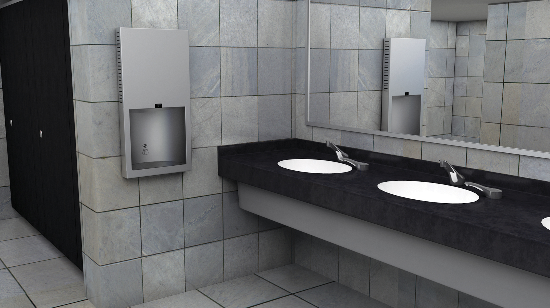 a Bobrick Hand Dryer Installed in a Commercial Restroom a Bobrick Hand Dryer Installed in a Commercial Restroom