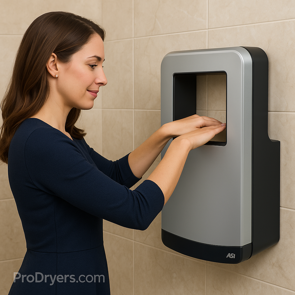 Woman using an ASI Triumph hand dryer