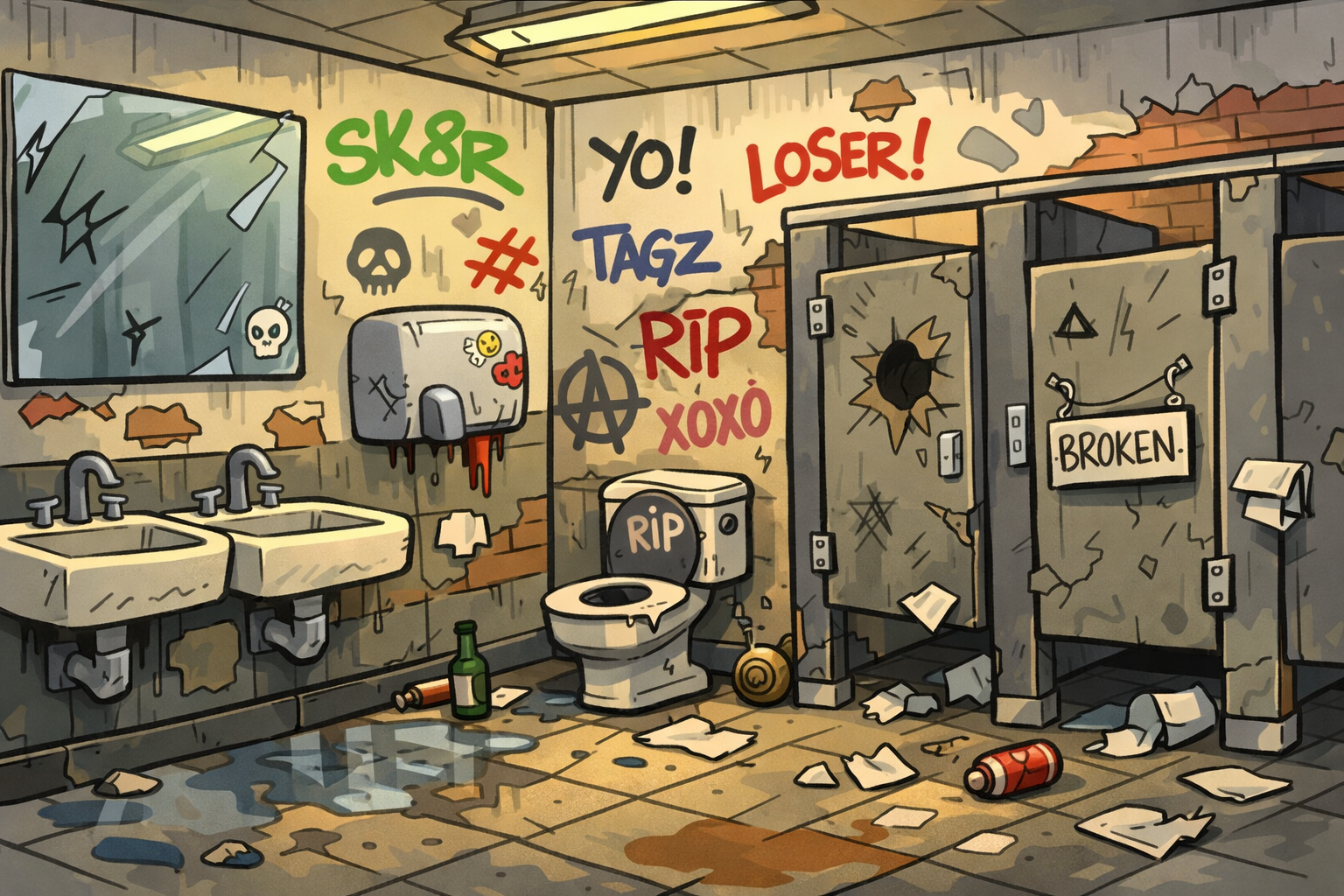 Restroom Vandalism and Hand Dryers A Vandalized Public Restroom