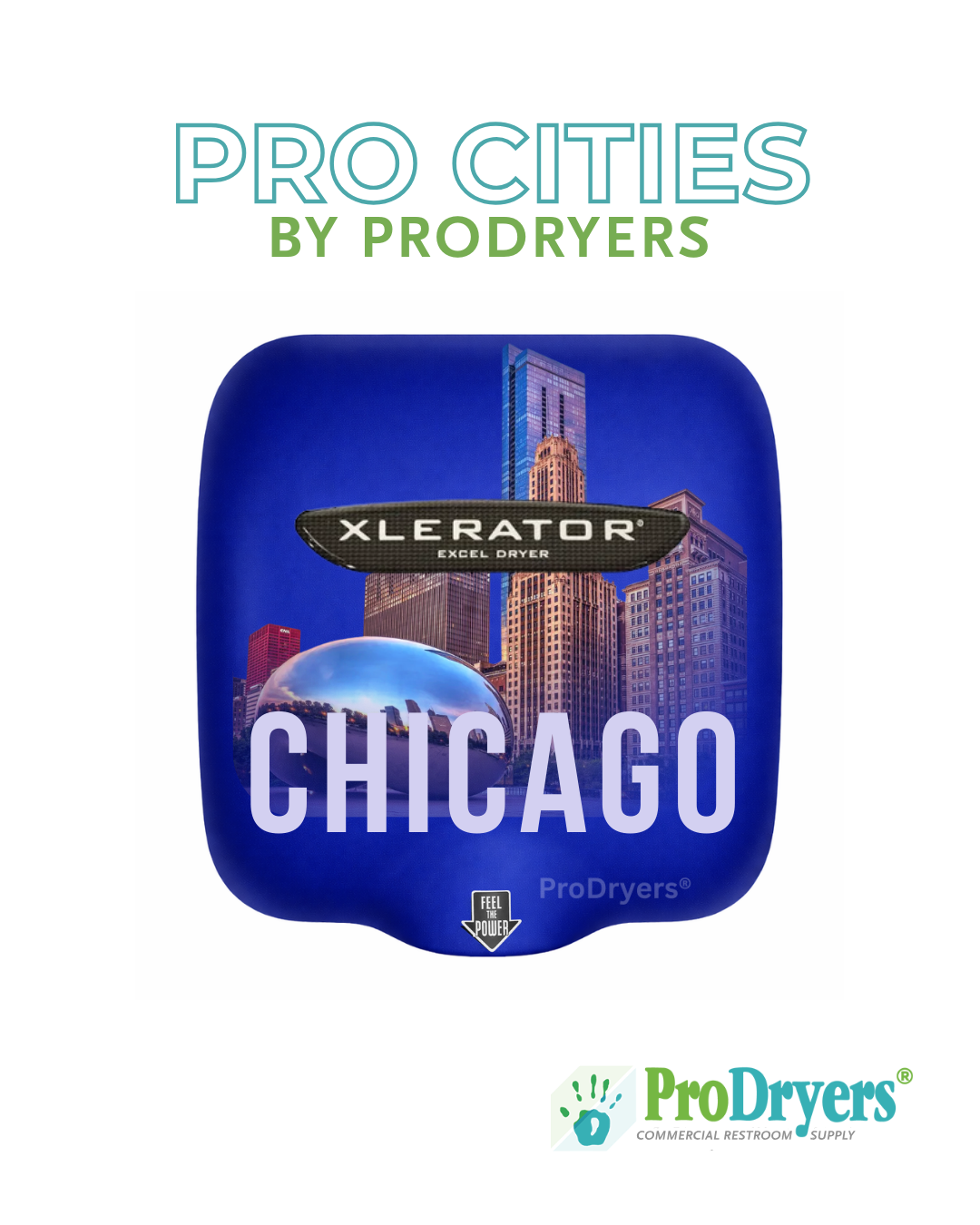 Example of an XLERATOR hand dryer with the city of Chicago designed by ProDryers